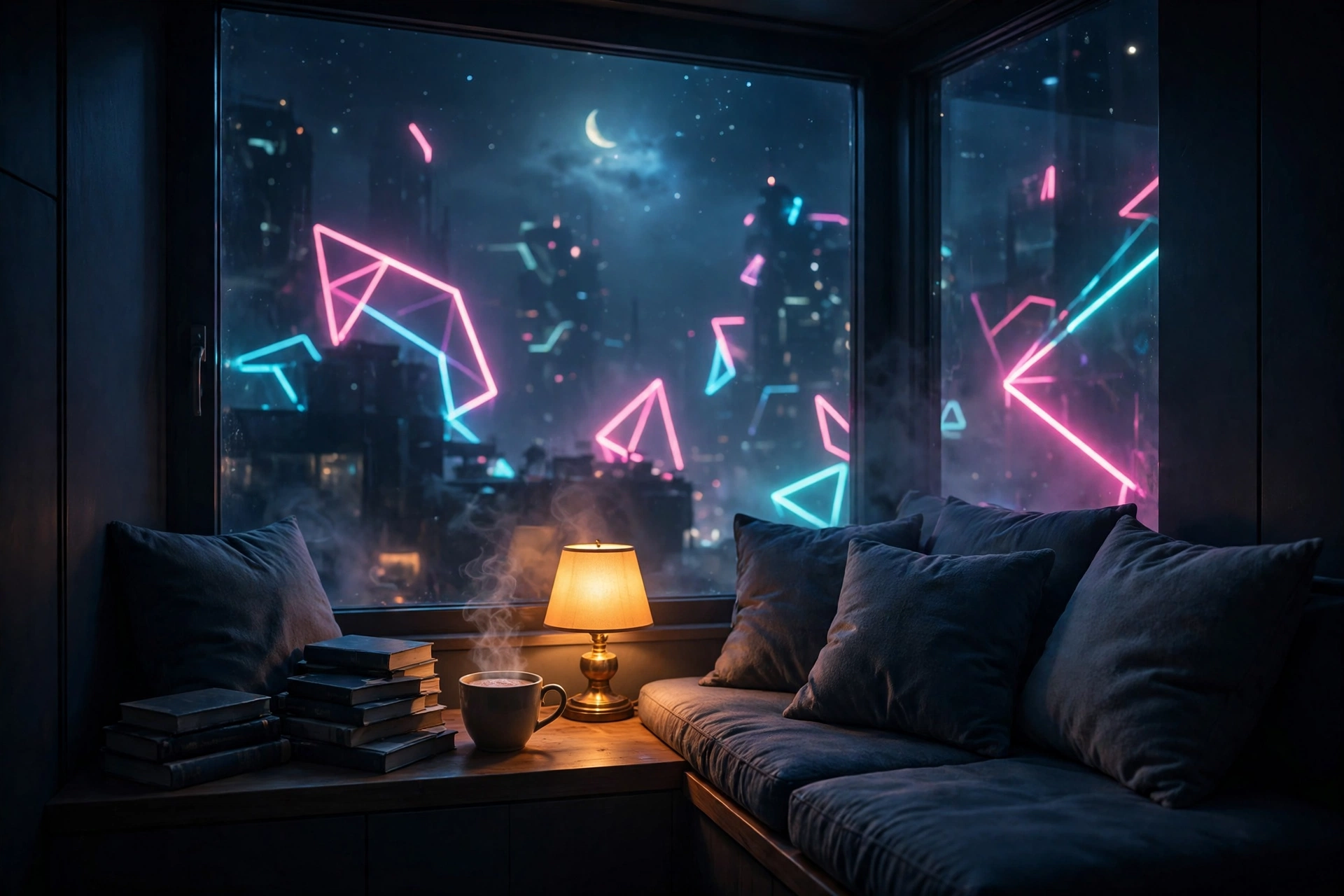 赛博朋克风 · 夜晚窗边