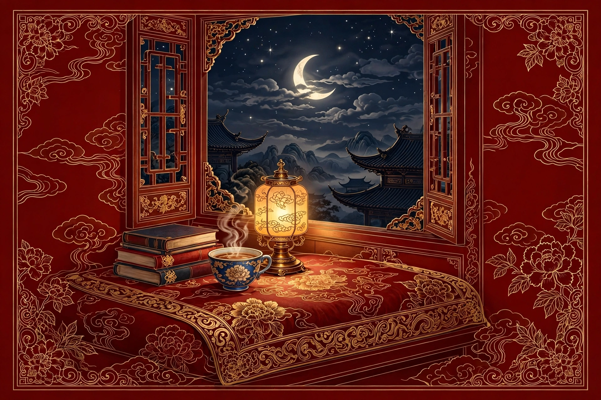 国潮故宫风 · 夜晚窗边