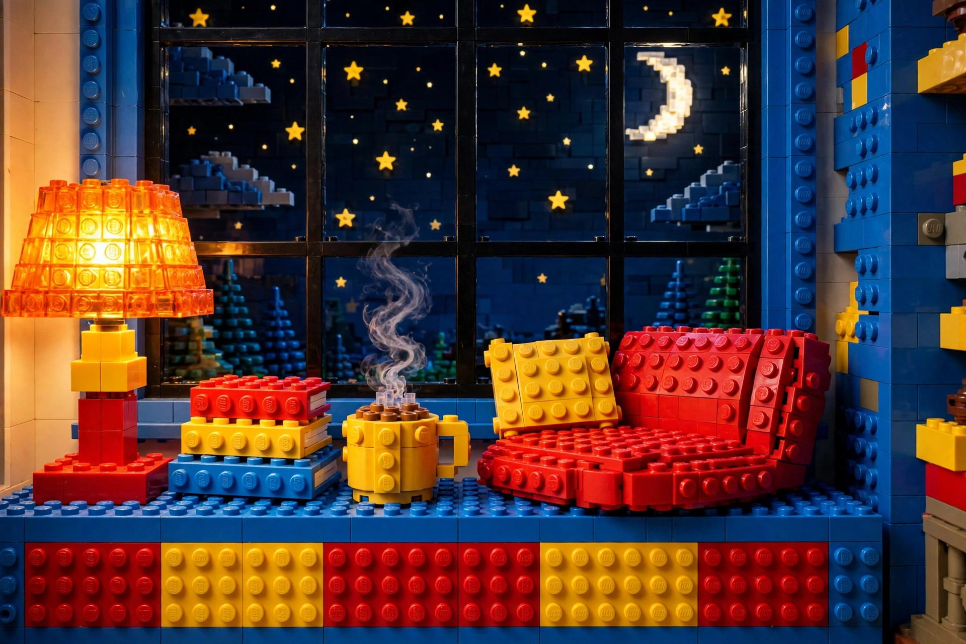 乐高积木风 · 夜晚窗边