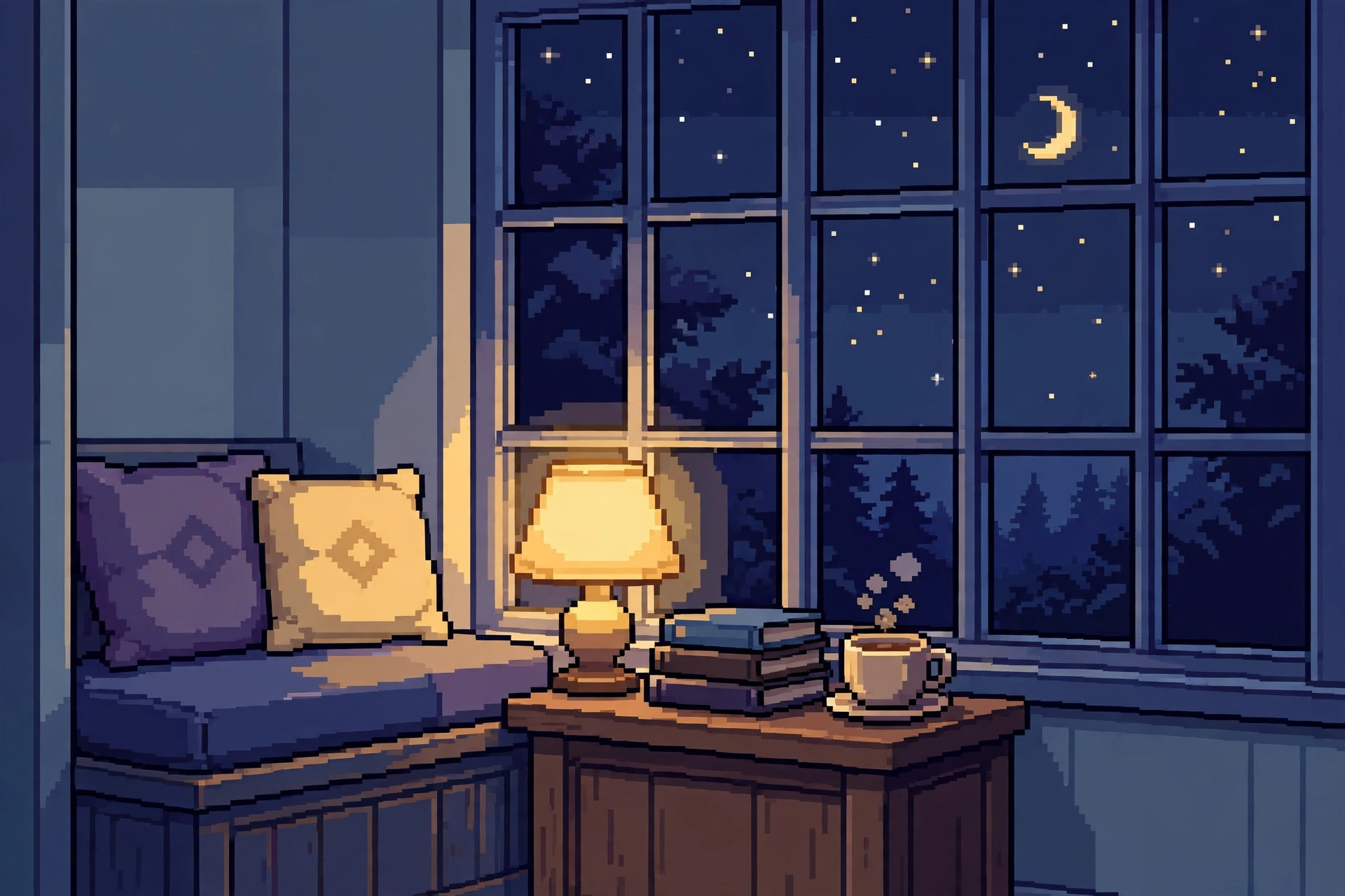 像素游戏风 · 夜晚窗边